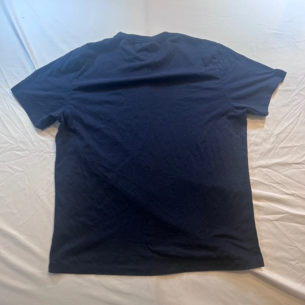 True Religion Mens Buddha Guitar Graphic T-Shirt Navy Blue Large Distressed Logo